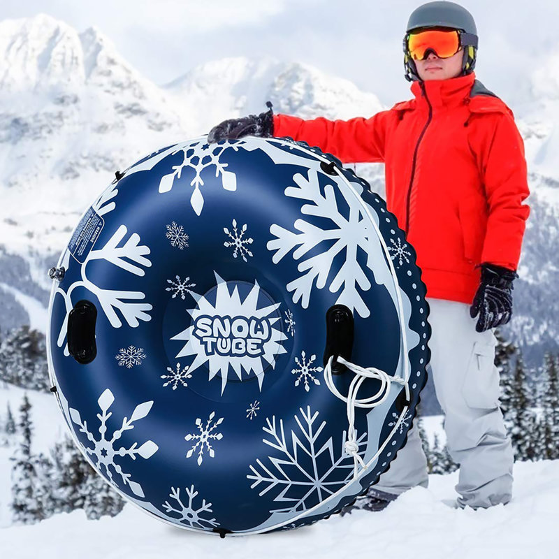 Smart Sales 47 Inch Inflatable Snow Sled For Kids And Adults, Heavy Duty Snow Tube With 2 Higher